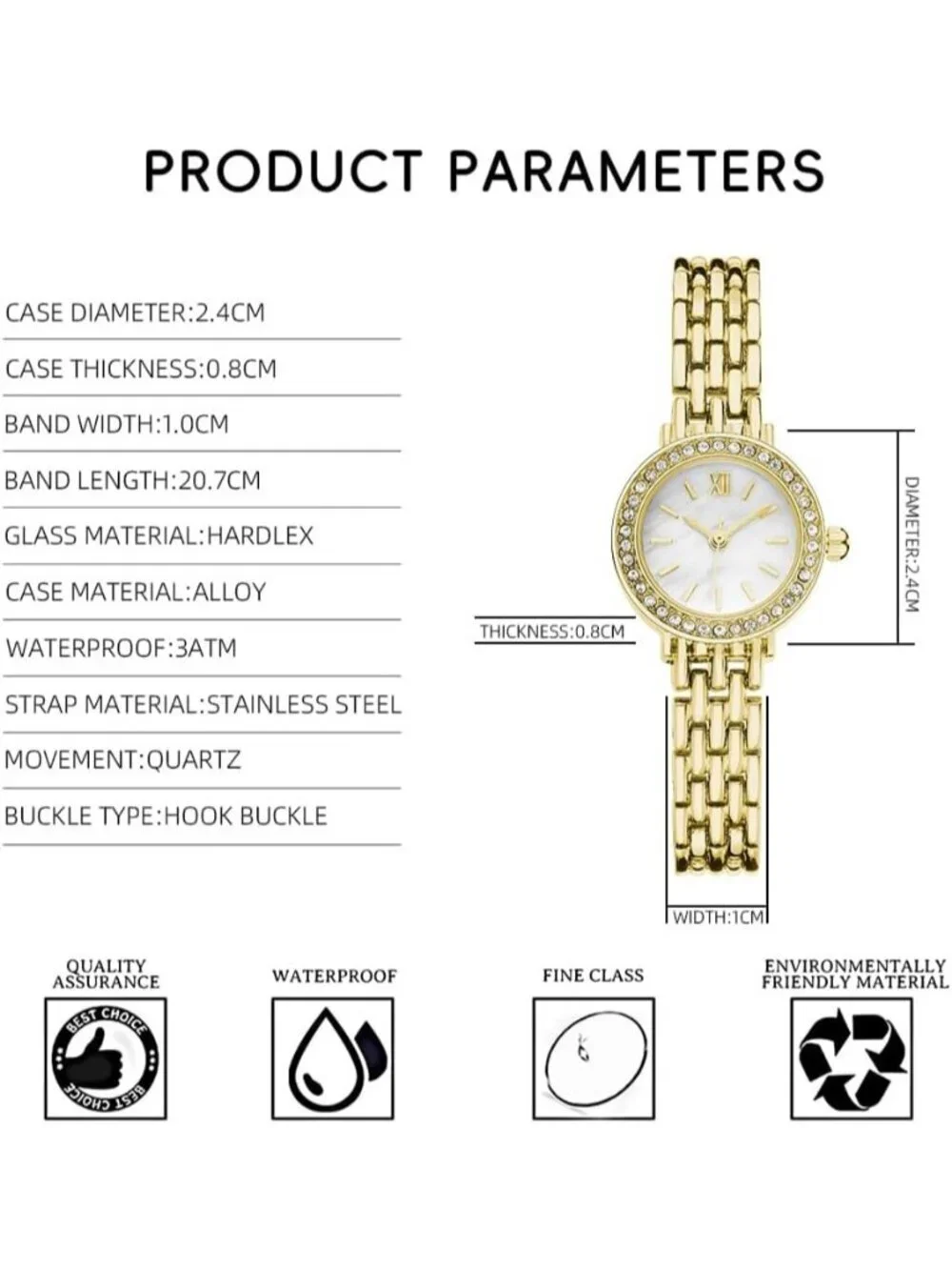 Women's Gold And White Analog Quartz Relogio Feminino Waterproof Bracelet Watch